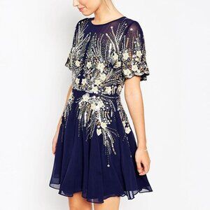 ASOS Gold and Navy Sparkle Mesh Skater Dress